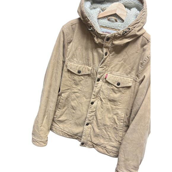Levi's Tan Corduroy & Sherpa Trucker Hoodie Jacket - Picture 2 of 10
